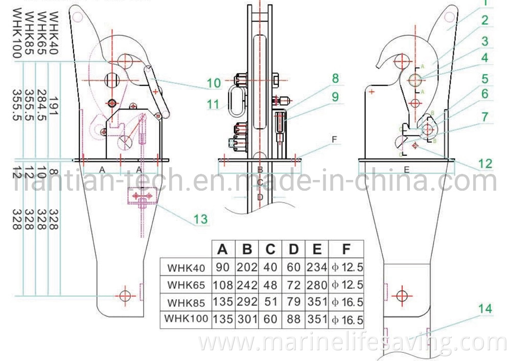 Solas Standard Stainless Steel Release Mechanism Lifeboat and Rescue Boat Hook System